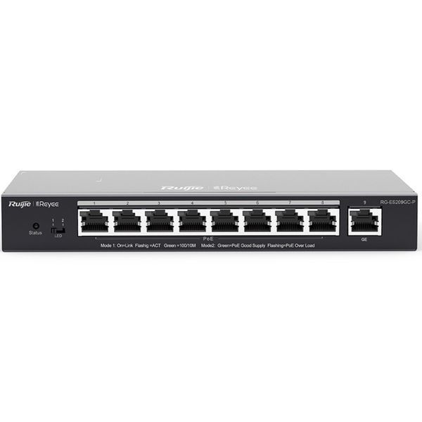 Коммутатор Ruijie Reyee RG-ES209GC-P (8xGE PoE+, 1xGE, max PoE 120W, desktop, steel case, Ruijie Cloud, Web Smart) DC364460 фото