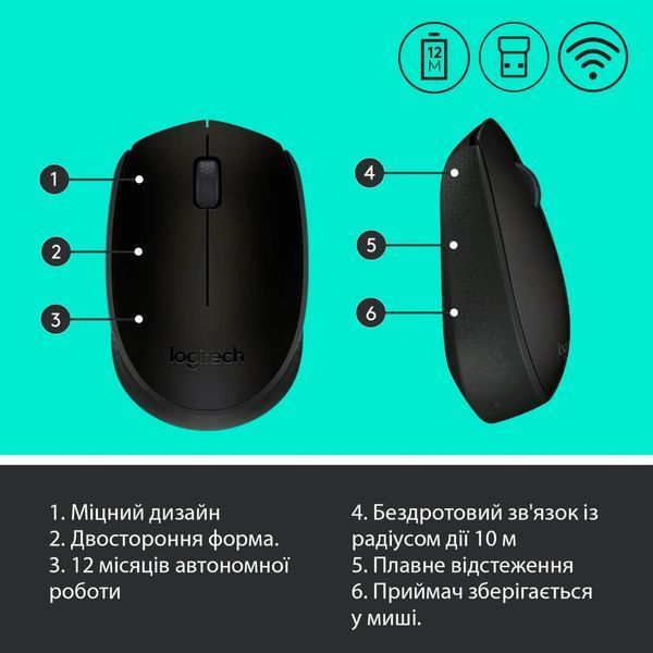 Миша бездротова Logitech M170 Grey/Black (910-004642) DC134418 фото