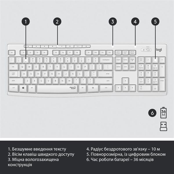 Комплект (клавiатура, миша) бездротовий Logitech MK295 Combo White (920-009824) DC436066 фото